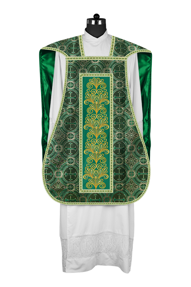 Roman Chasuble Vestment Enriched with Colored Braids and Trims
