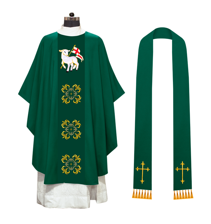 GOTHIC CHASUBLE VESTMENT EMBELLISHED WITH LITURGICAL MOTIFS