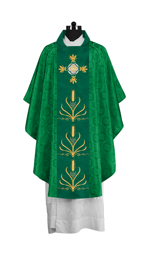 Traditional Liturgical Chasuble with Ornate Embroidered Orphrey