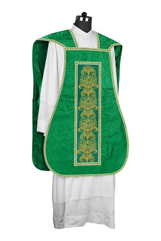 Roman Chasuble Vestment Enriched with Colored Braids and Trims