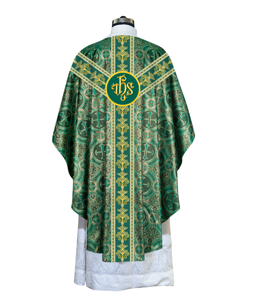 GOTHIC CHASUBLE VESTMENTS WITH LITURGICAL MOTIFS AND TRIMS