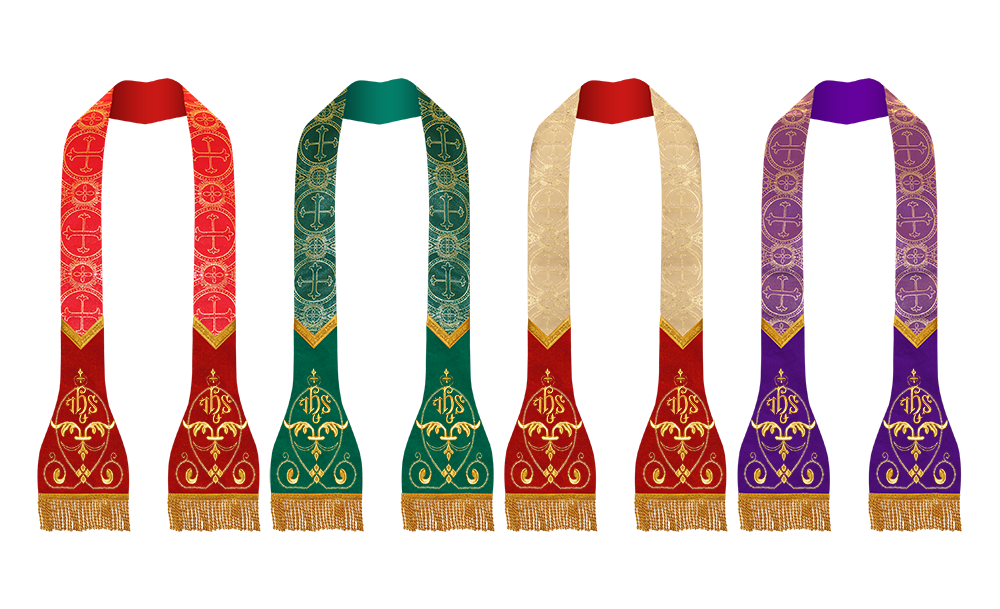 SET OF 4 LITURGICAL STOLE WITH EMBROIDERED MOTIF