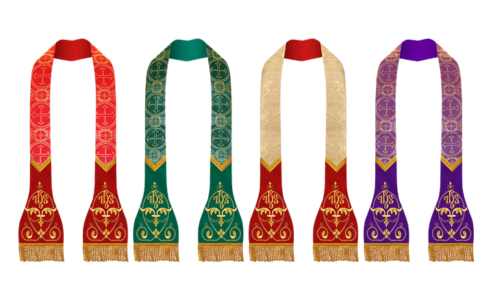 SET OF 4 LITURGICAL STOLE WITH EMBROIDERED MOTIF
