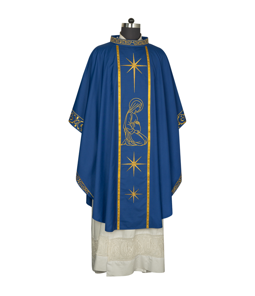Liturgical Advent Chasuble Depicting Expectant Mary with Stars