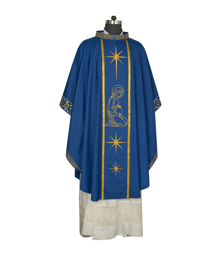 Liturgical Advent Chasuble Depicting Expectant Mary with Stars