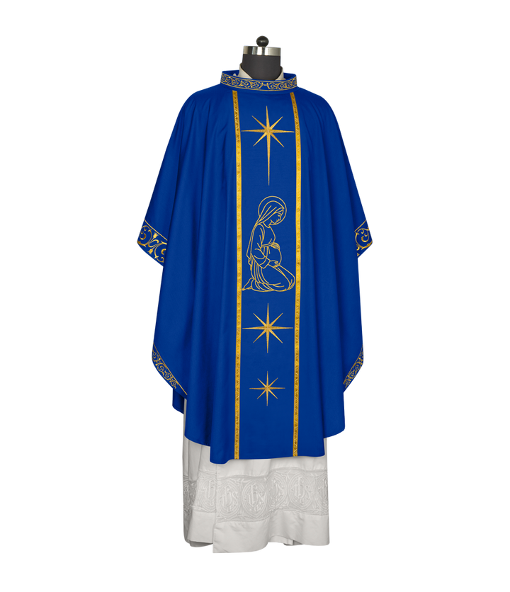 Liturgical Advent Chasuble Depicting Expectant Mary with Stars
