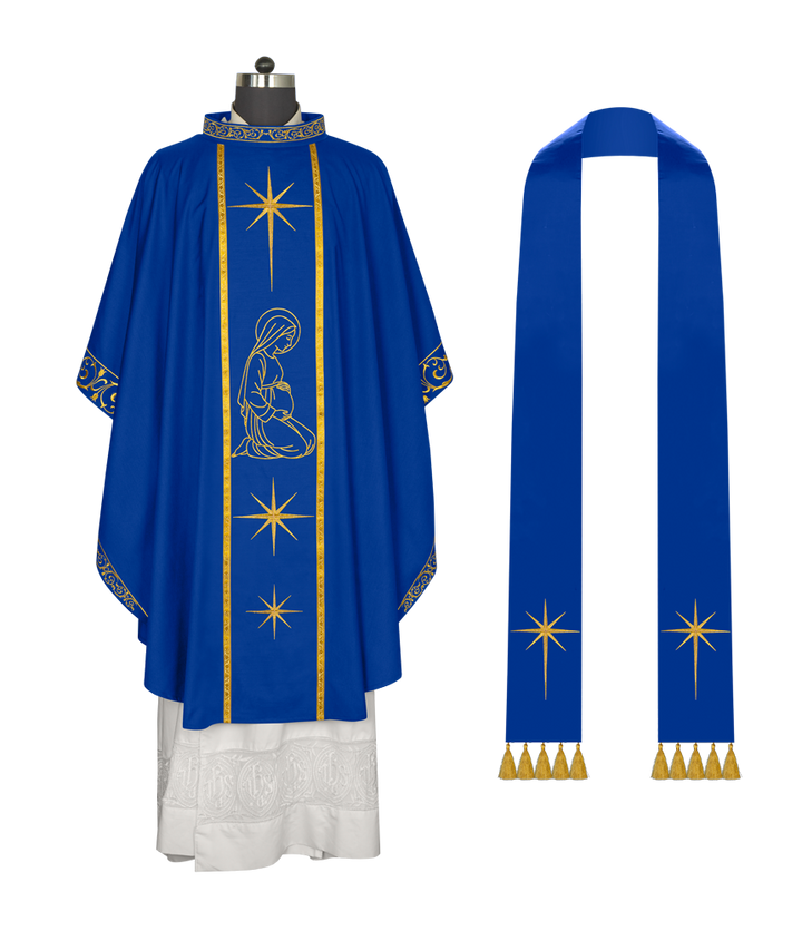 Liturgical Advent Chasuble Depicting Expectant Mary with Stars