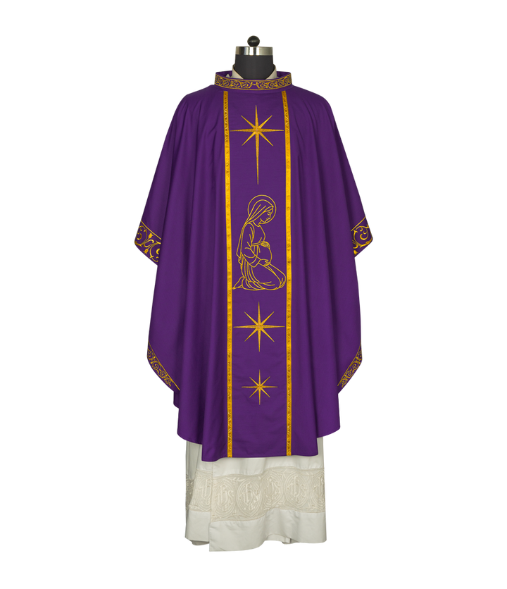 Liturgical Advent Chasuble Depicting Expectant Mary with Stars