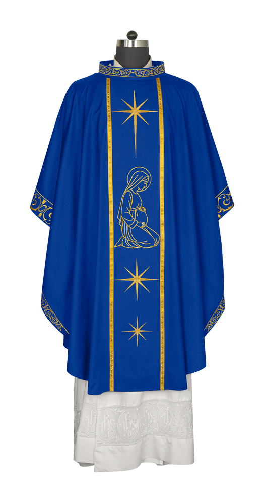 Liturgical Advent Chasuble Depicting Expectant Mary with Stars