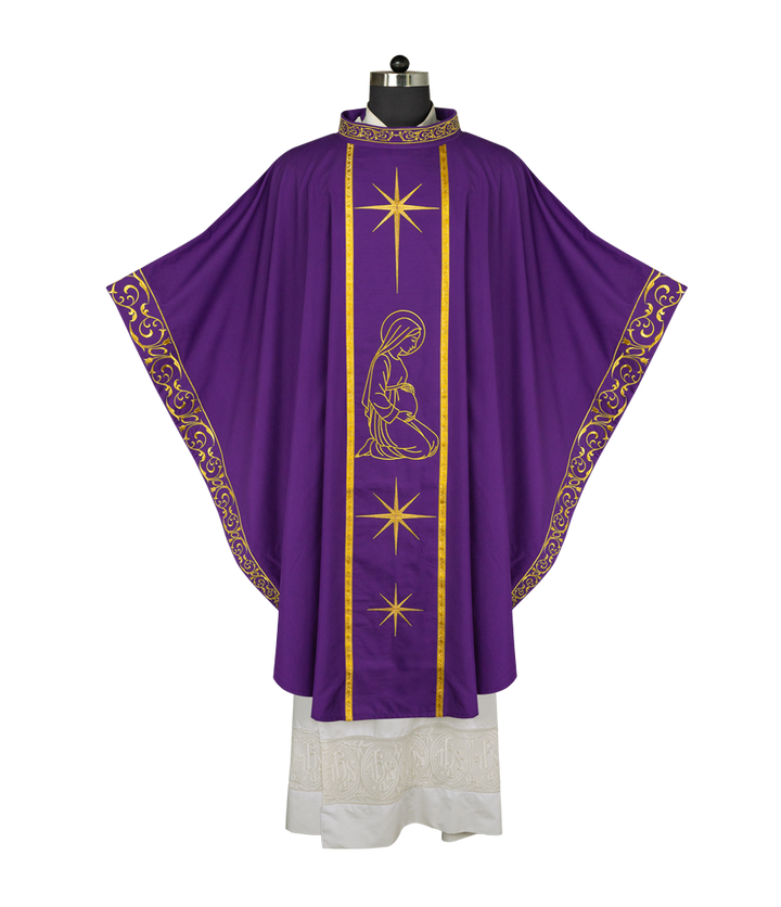 Liturgical Advent Chasuble Depicting Expectant Mary with Stars