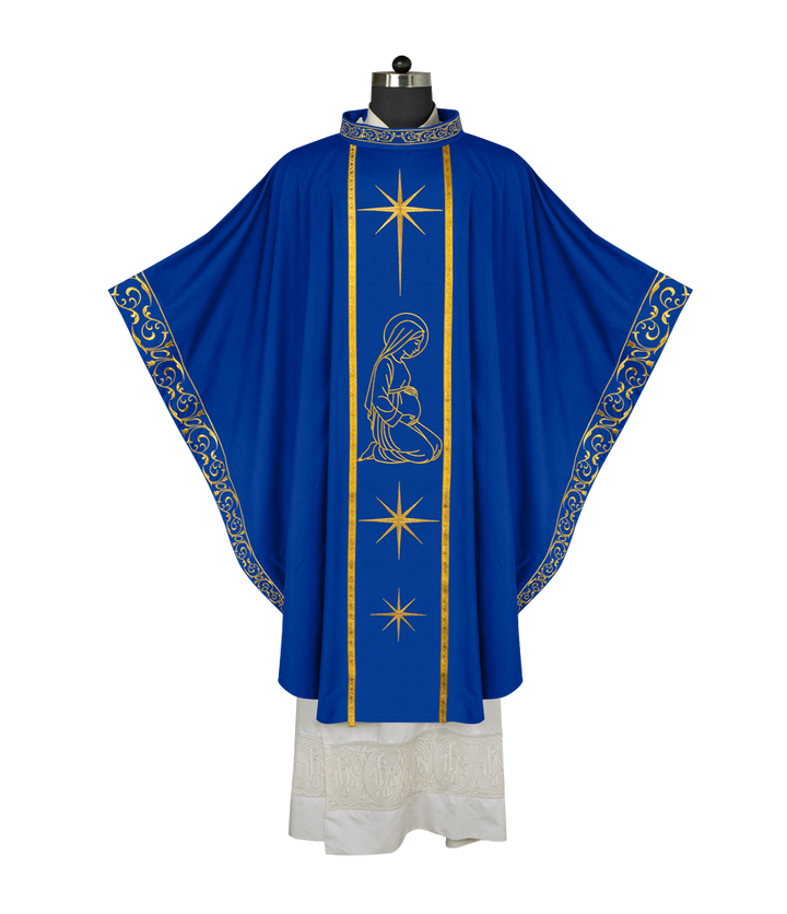 Liturgical Advent Chasuble Depicting Expectant Mary with Stars