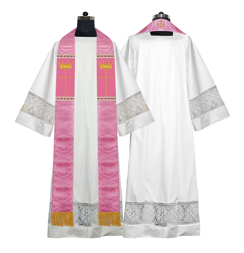 Pastor Clergy Stole with Spiritual Cross and Crown Embroidery