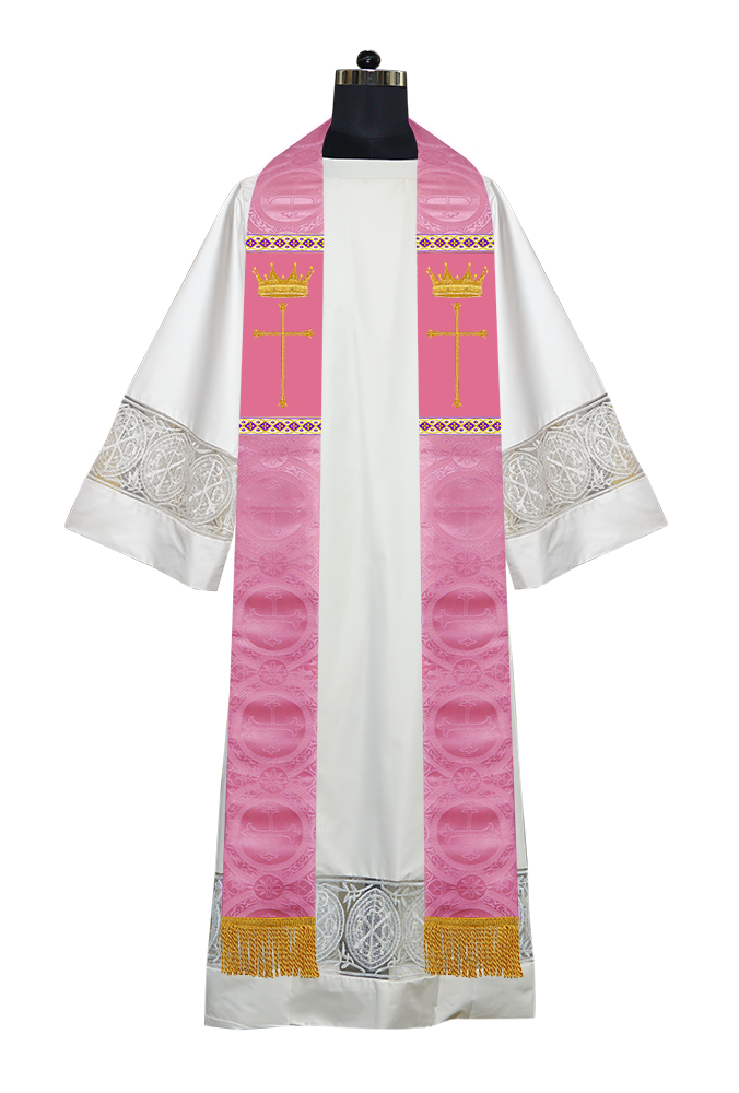 Pastor Clergy Stole with Spiritual Cross and Crown Embroidery