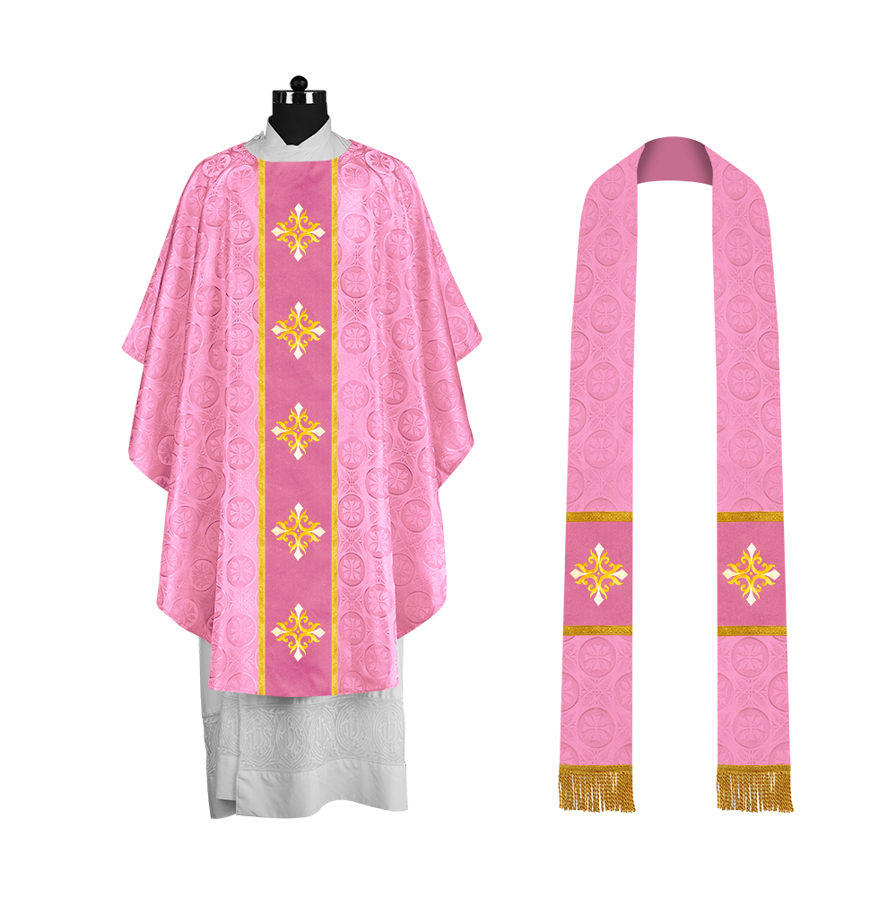 Handcrafted Gothic Chasuble with Cross Embroidered Orphrey