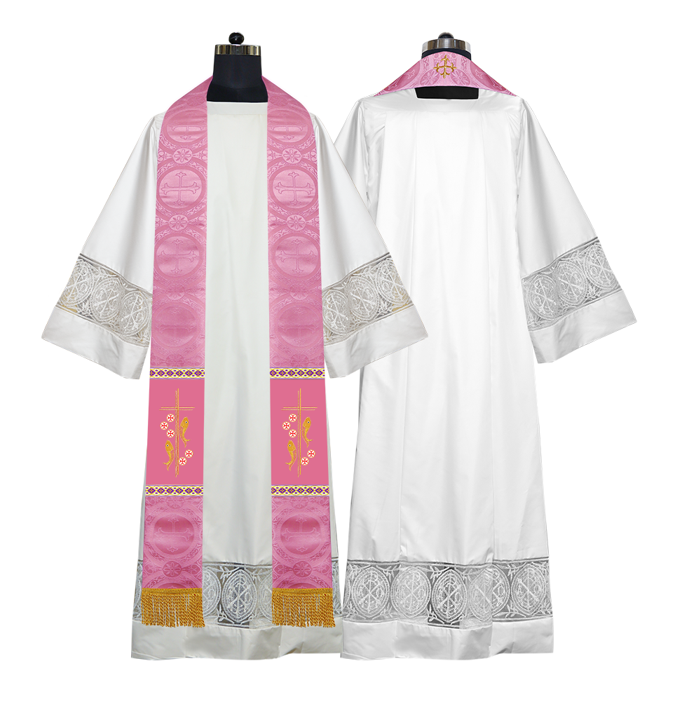 Clergy Stole with Embroidered Fish and Loaves