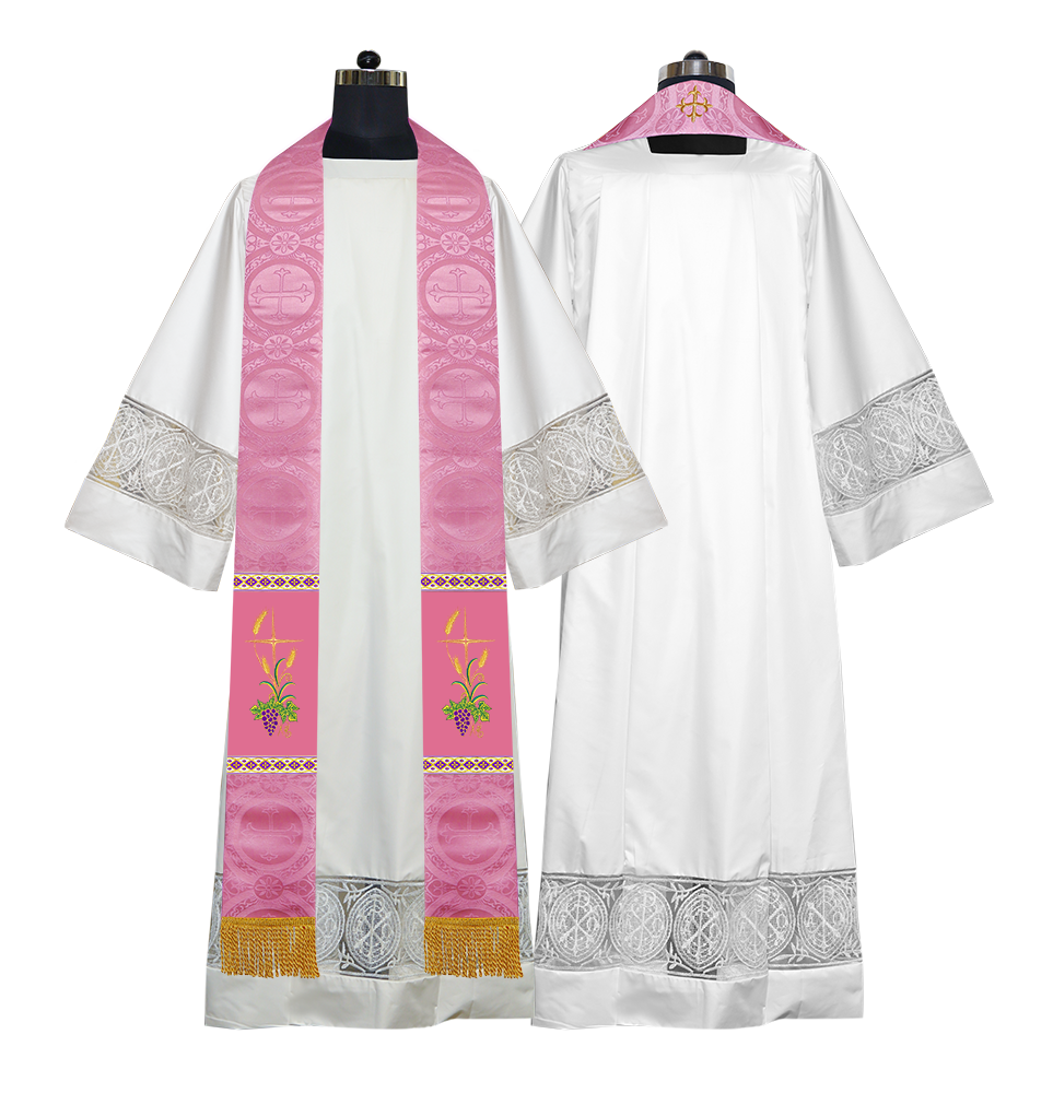 Handmade Clergy Stole with Spiritual Grapes and Wheat