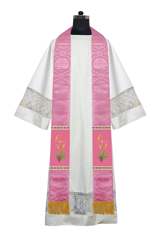 Handmade Clergy Stole with Spiritual Grapes and Wheat