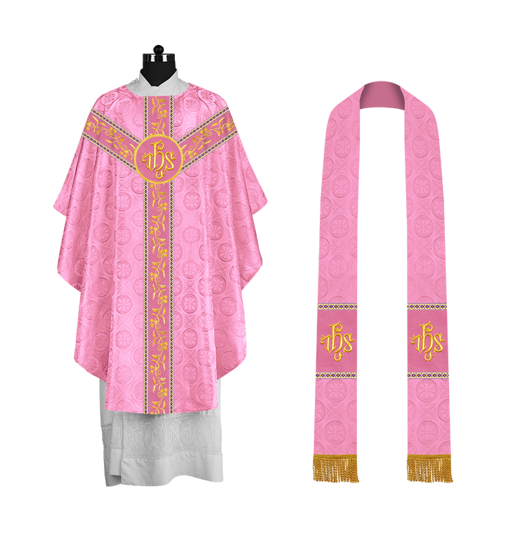 Traditional Gothic Chasuble Vestment with Floral Embroidery & Trims