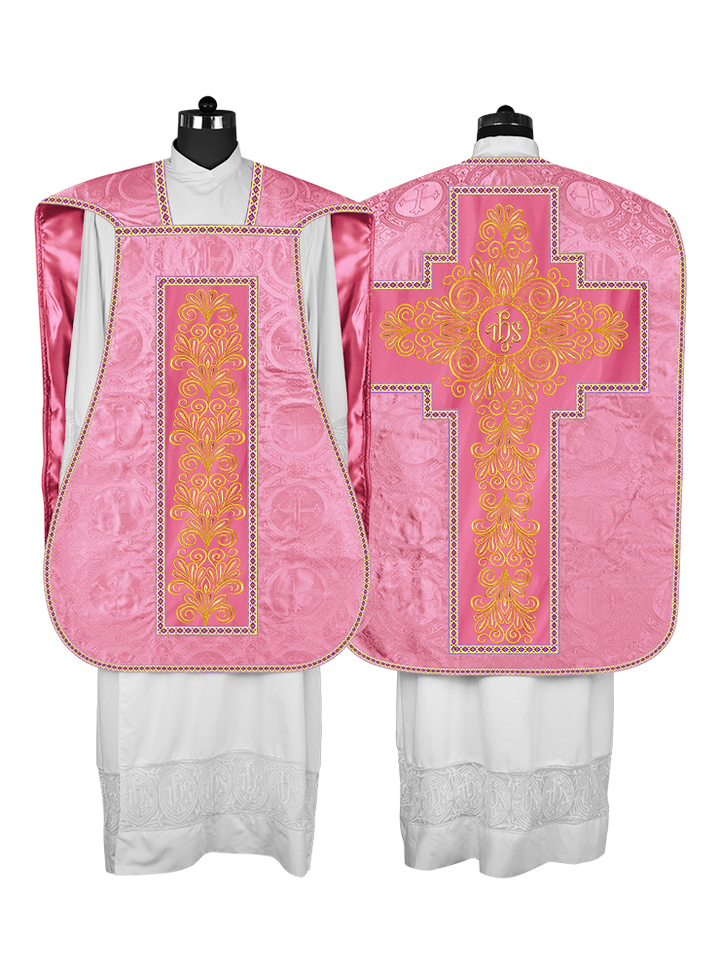 Roman Chasuble Vestment Enriched with Colored Braids and Trims
