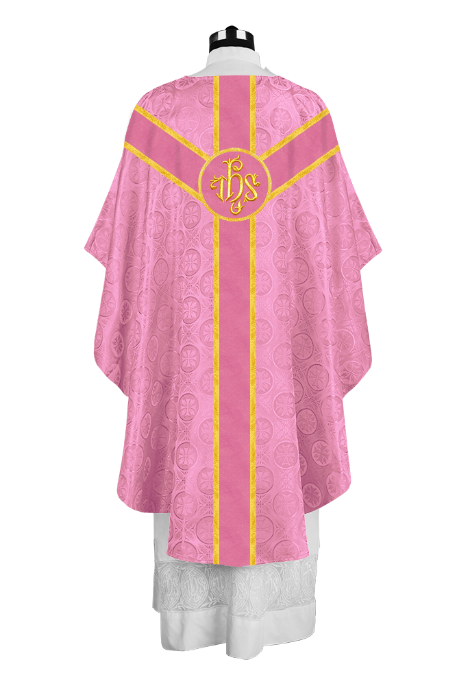 Liturgical Gothic Chasuble with Embroidered Motif and Plain Orphrey