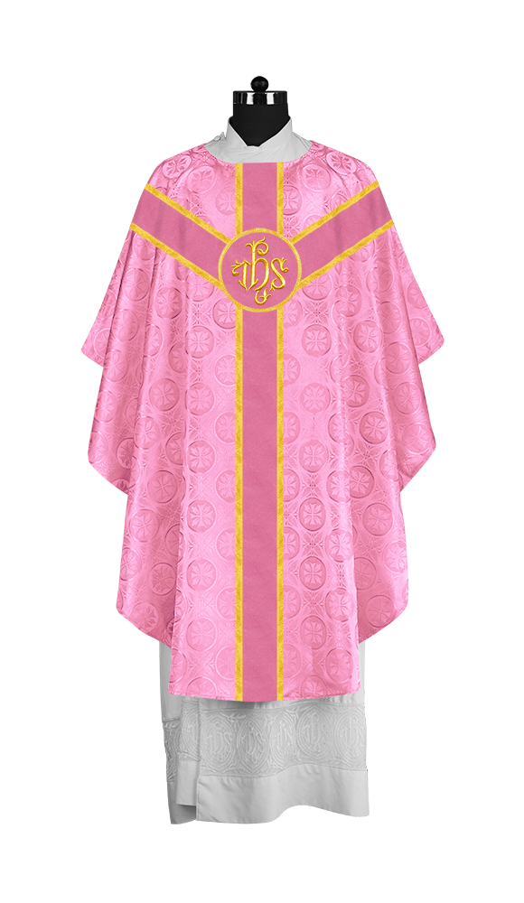 Liturgical Gothic Chasuble with Embroidered Motif and Plain Orphrey