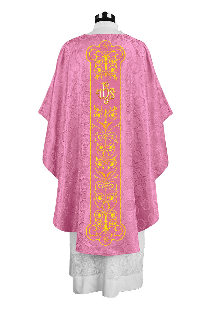 Liturgical Priest Chasuble with Vintage-Style Embroidered Orphrey