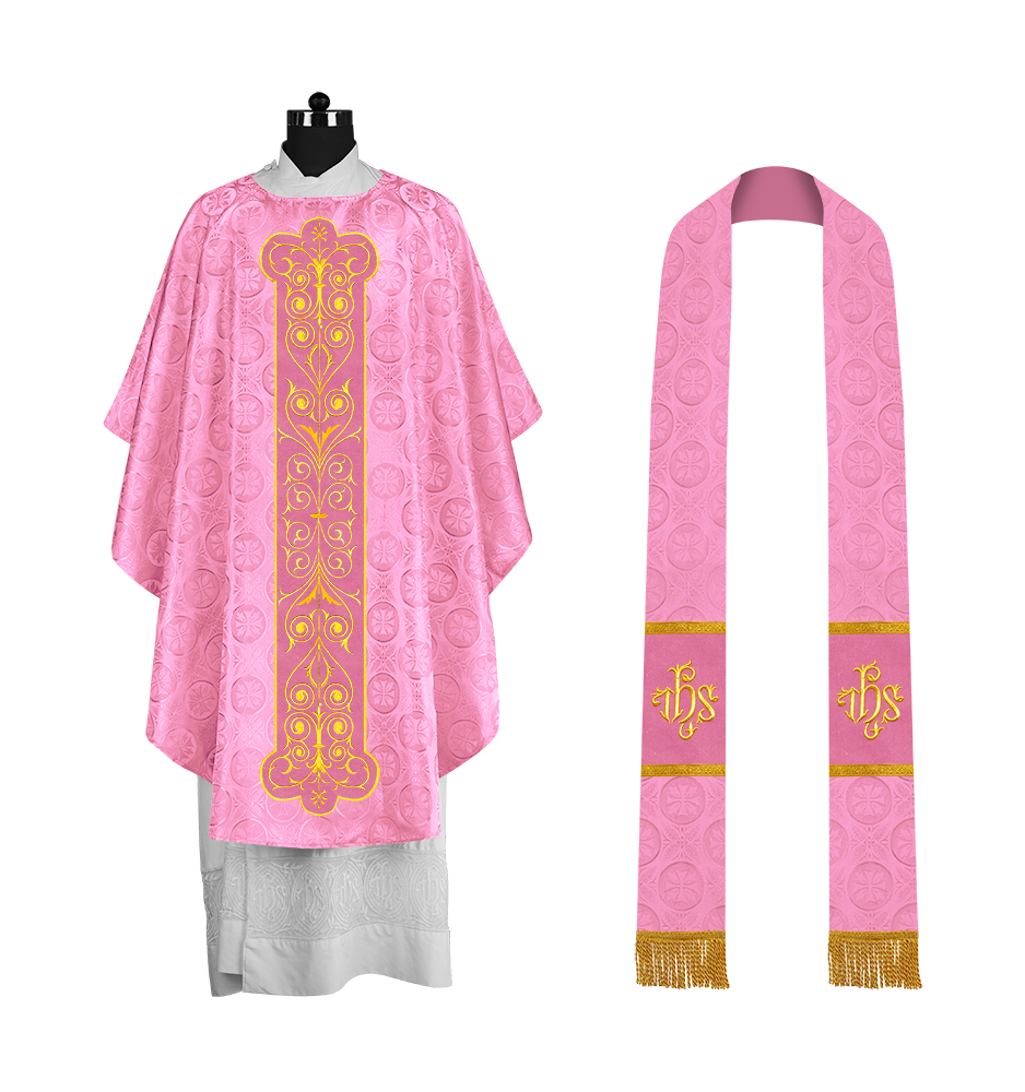 Liturgical Priest Chasuble with Vintage-Style Embroidered Orphrey