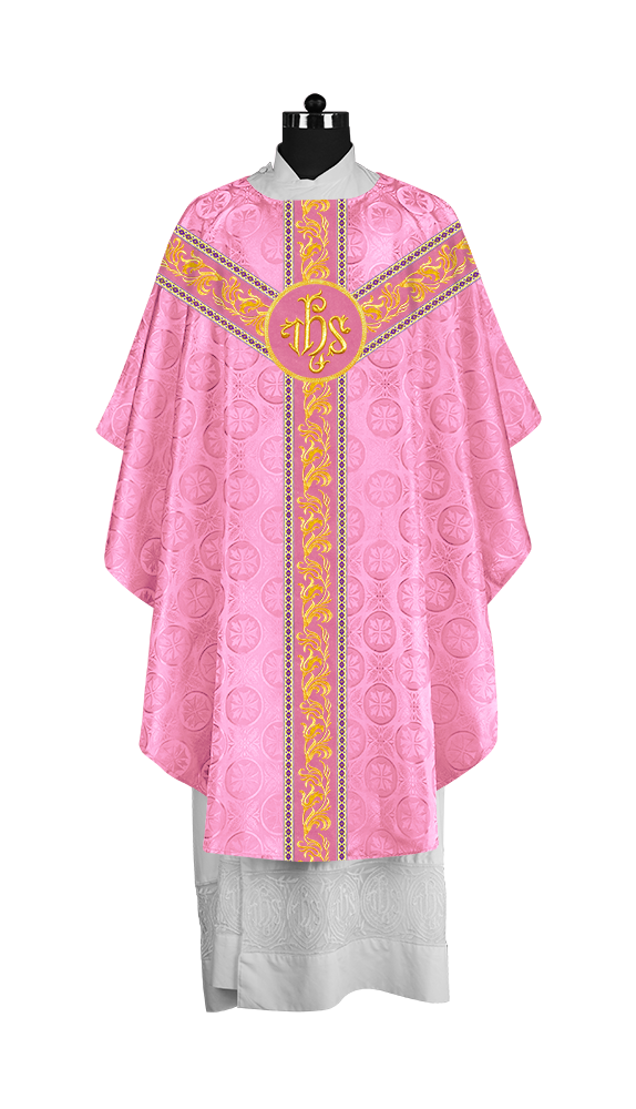 Premium Gothic Priest Chasuble with Embroidery Orphrey & Liturgical Motif