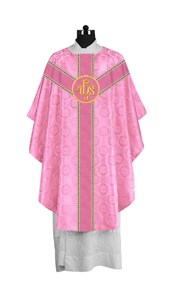 Liturgical Gothic Chasuble with Embroidered Motif and Plain Orphrey