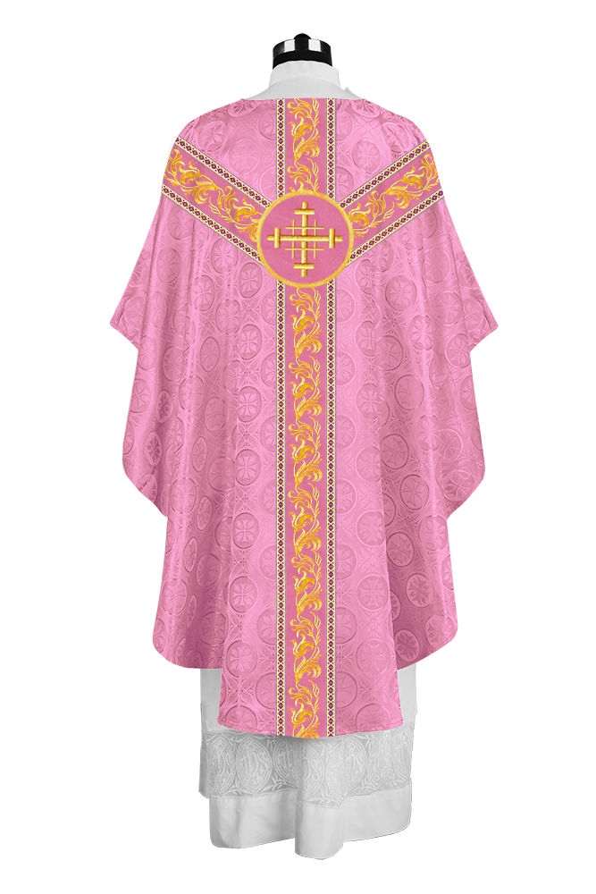 Premium Gothic Priest Chasuble with Embroidery Orphrey & Liturgical Motif
