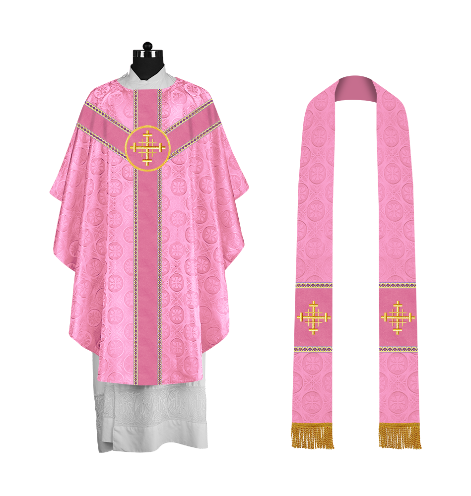 Liturgical Gothic Chasuble with Embroidered Motif and Plain Orphrey