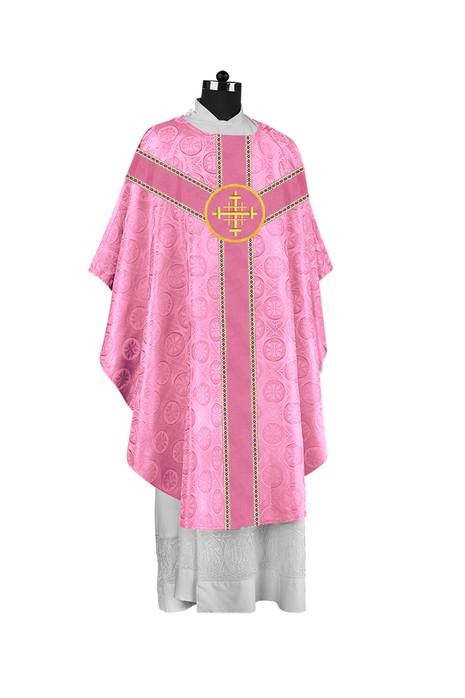 Liturgical Gothic Chasuble with Embroidered Motif and Plain Orphrey