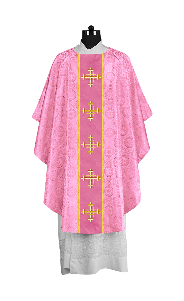 Handcrafted Gothic Chasuble with Cross Embroidered Orphrey
