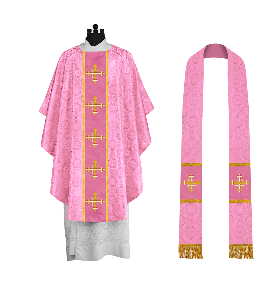 Handcrafted Gothic Chasuble with Cross Embroidered Orphrey