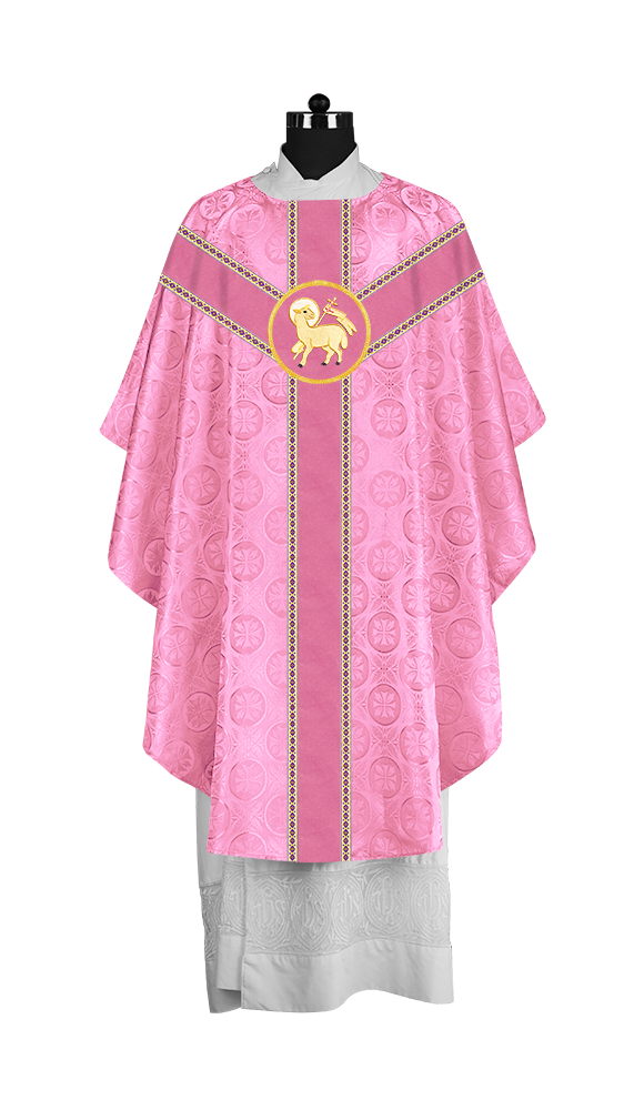 Liturgical Gothic Chasuble with Embroidered Motif and Plain Orphrey