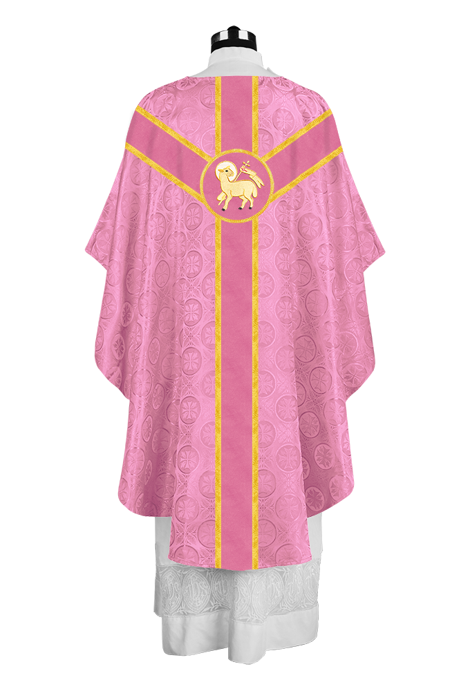 Liturgical Gothic Chasuble with Embroidered Motif and Plain Orphrey