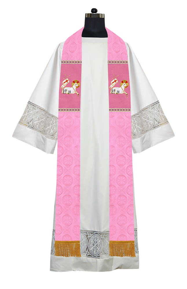 Handmade Pastor Stole with Spiritual Embroidered Motif & Trims