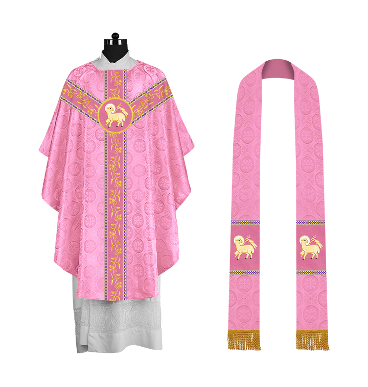 Traditional Gothic Chasuble Vestment with Floral Embroidery & Trims