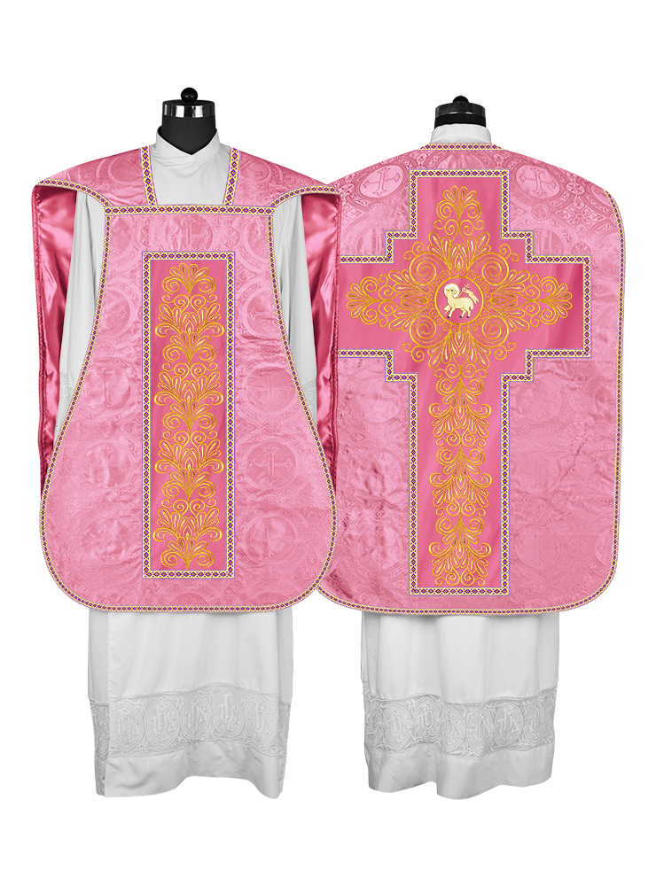 Roman Chasuble Vestment Enriched with Colored Braids and Trims