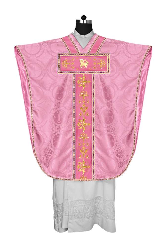 Borromean chasuble vestment with spiritual motifs and trims