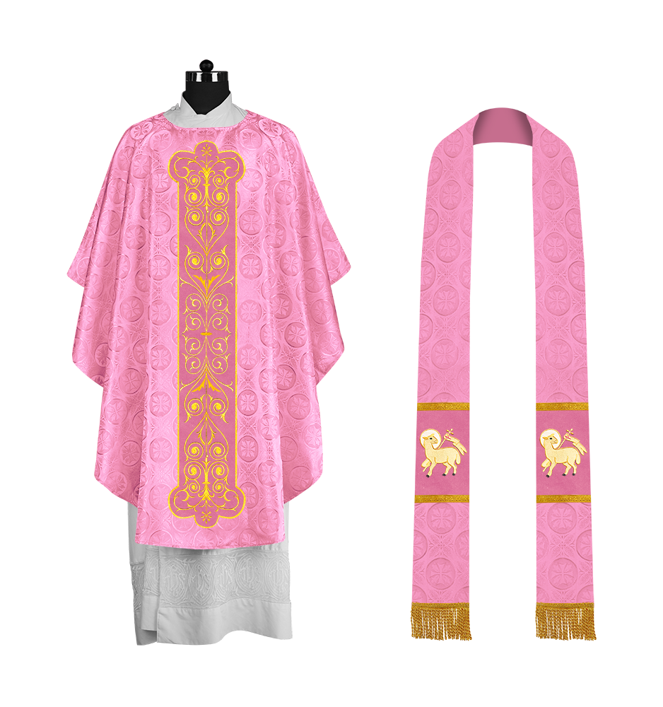 Liturgical Priest Chasuble with Vintage-Style Embroidered Orphrey