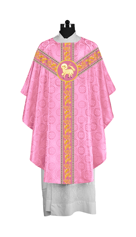 Premium Gothic Priest Chasuble with Embroidery Orphrey & Liturgical Motif