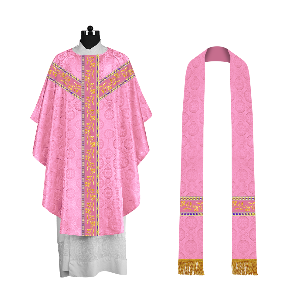 Traditional Gothic Chasuble Vestment with Floral Embroidery & Trims