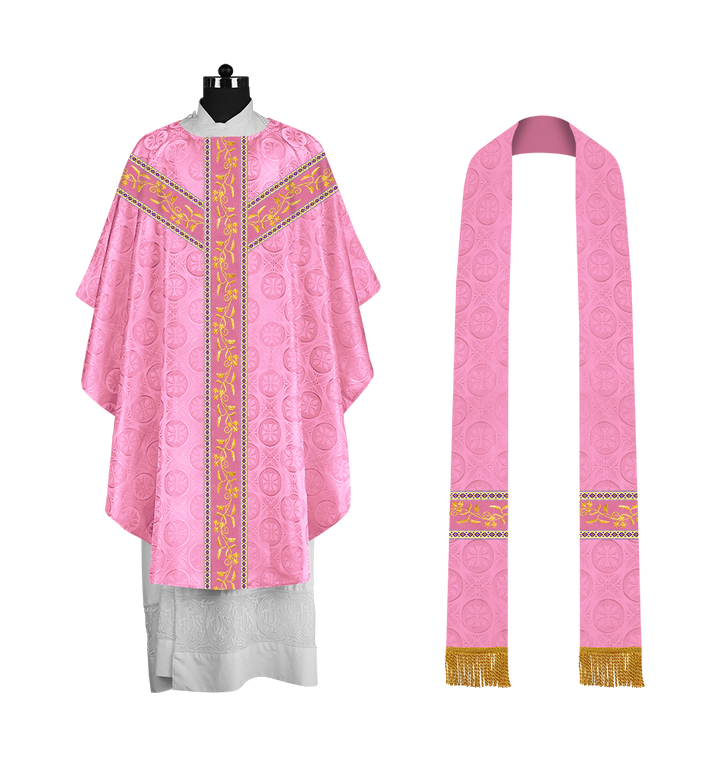 Traditional Gothic Chasuble Vestment with Floral Embroidery & Trims
