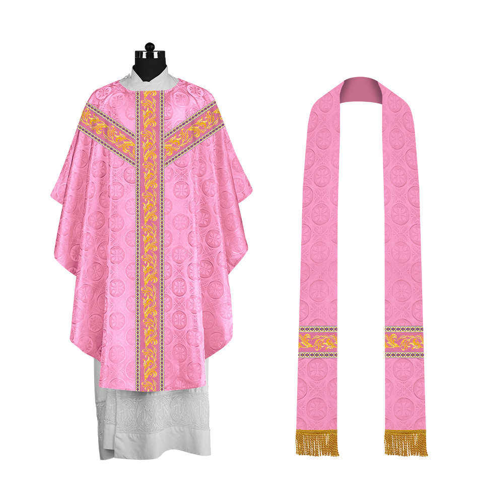 Premium Gothic Priest Chasuble with Embroidery Orphrey & Liturgical Motif