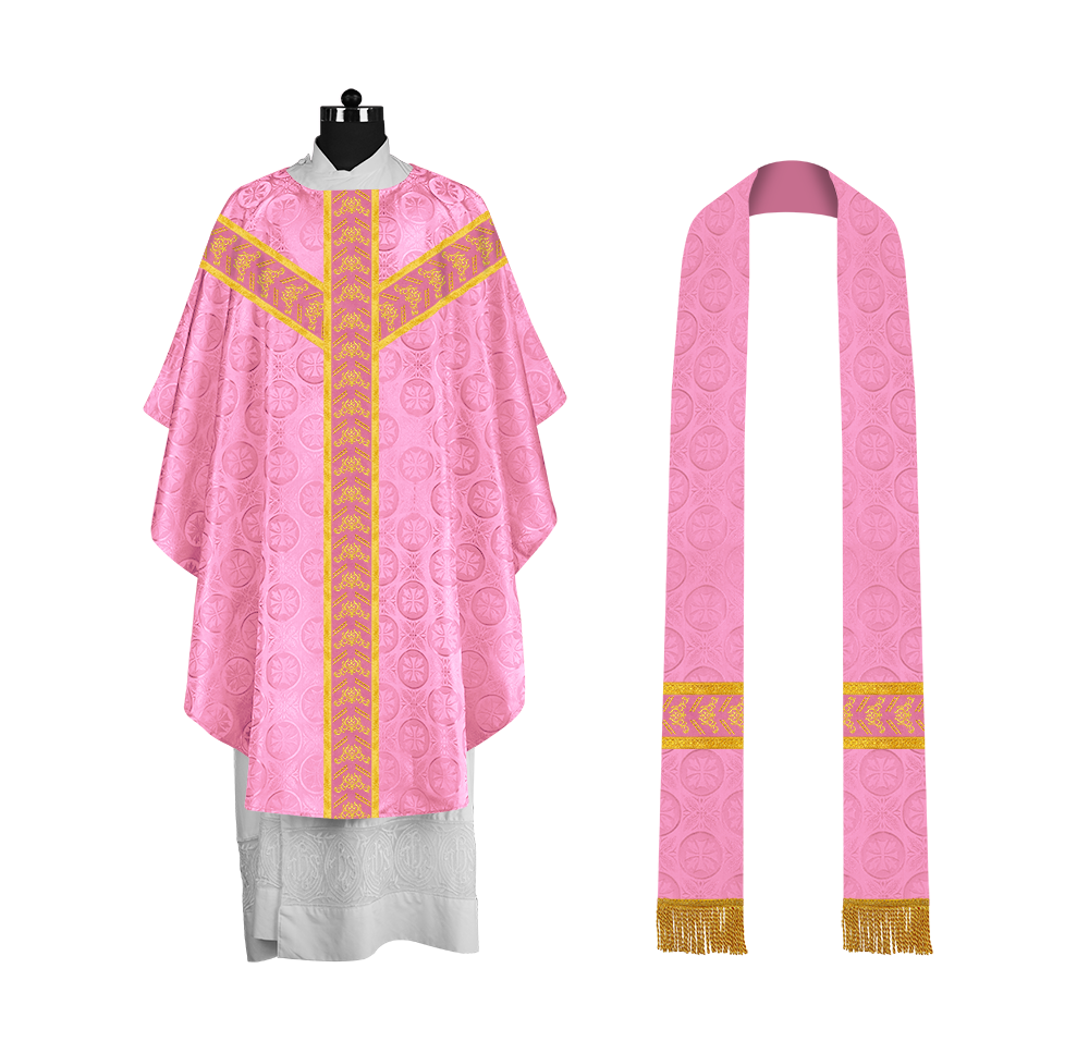 Traditional Gothic Chasuble Vestment with Embroidered Orphrey