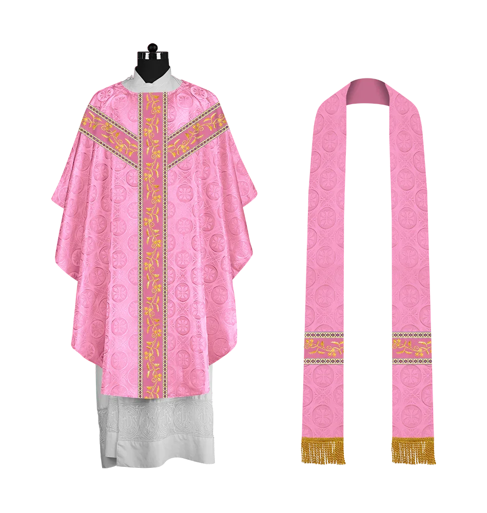 Traditional Gothic Chasuble Vestment with Floral Embroidery & Trims