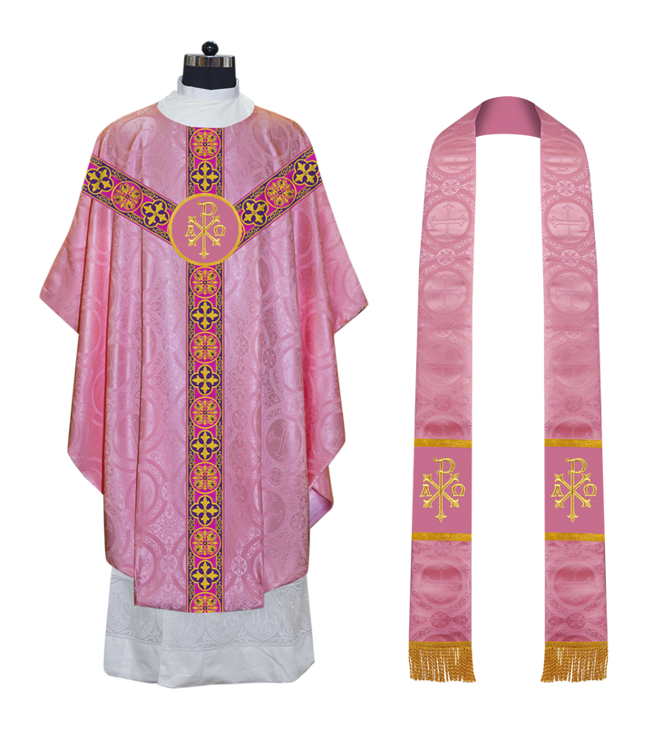 Gothic Chasuble vestment with Braided Trims and Spiritual Motif
