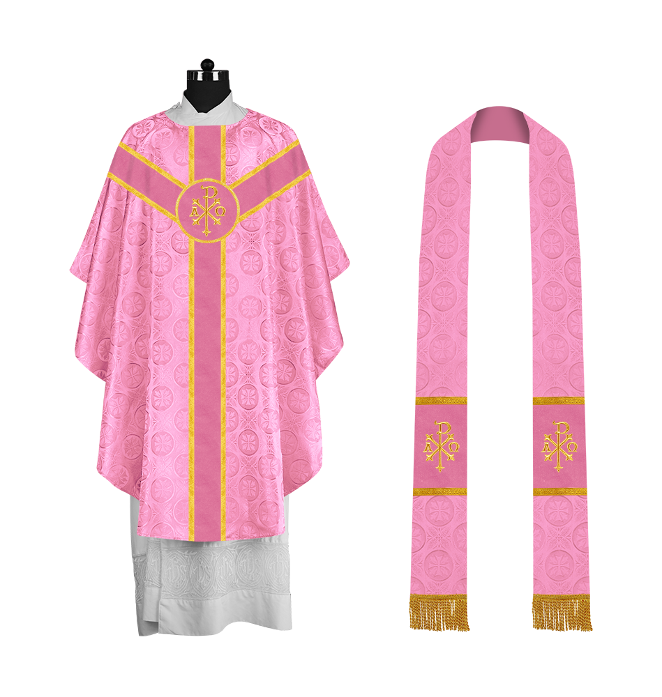 Liturgical Gothic Chasuble with Embroidered Motif and Plain Orphrey