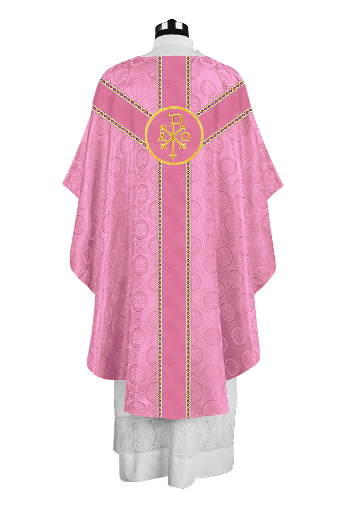 Liturgical Gothic Chasuble with Embroidered Motif and Plain Orphrey